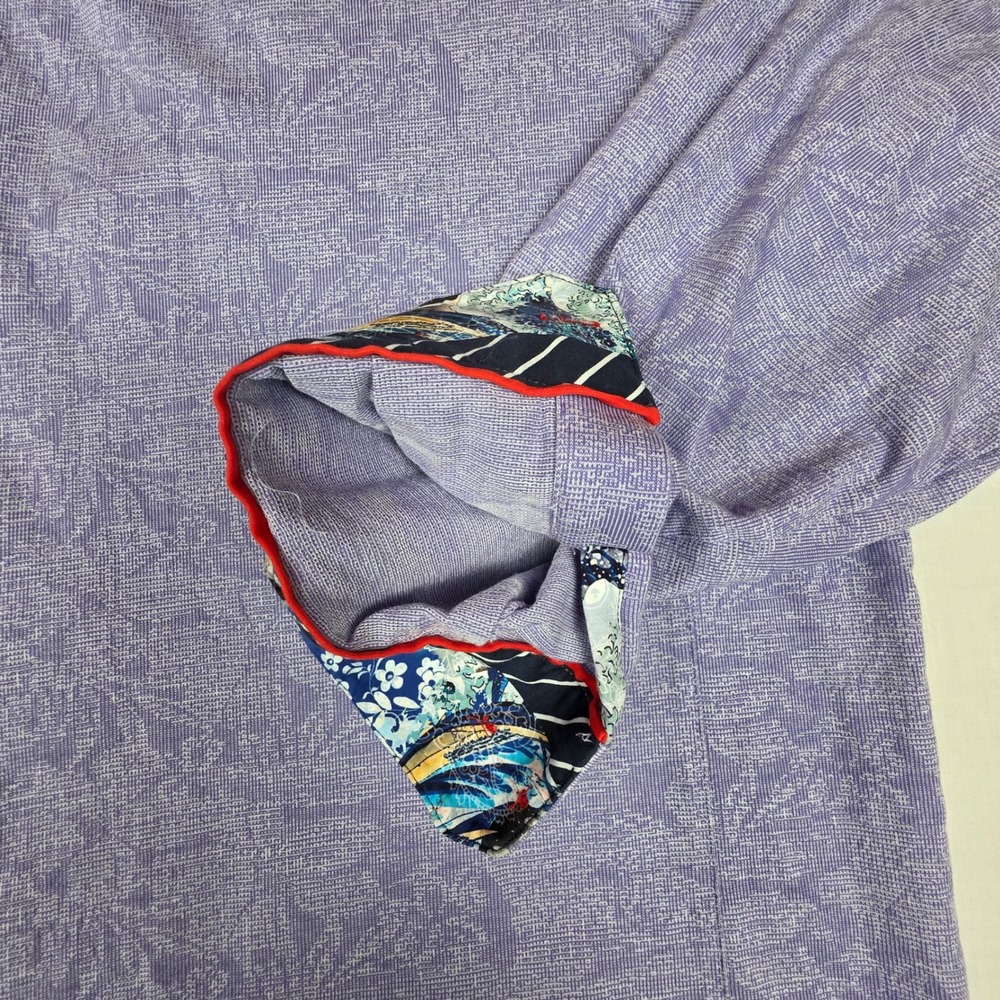 Au Noir Mercerized Cotton Button Down Shirt Mens 2XL Purple Floral Flip Cuffs - Picture 15 of 16